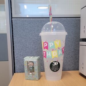 Starbucks Colorful Birthday Tumbler with Straw and Birthday Topper.